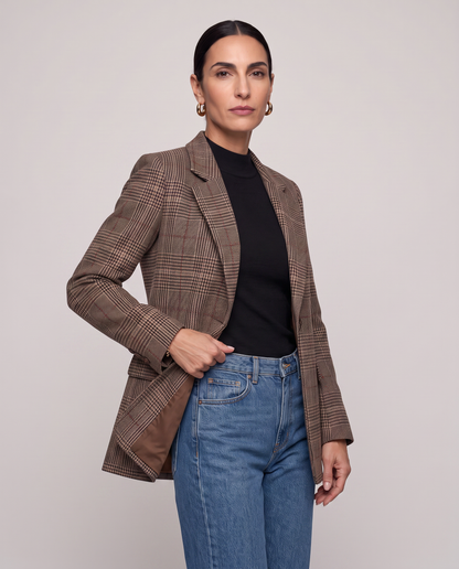 Blazer largo de cuadros Príncipe de Gales - Marrón