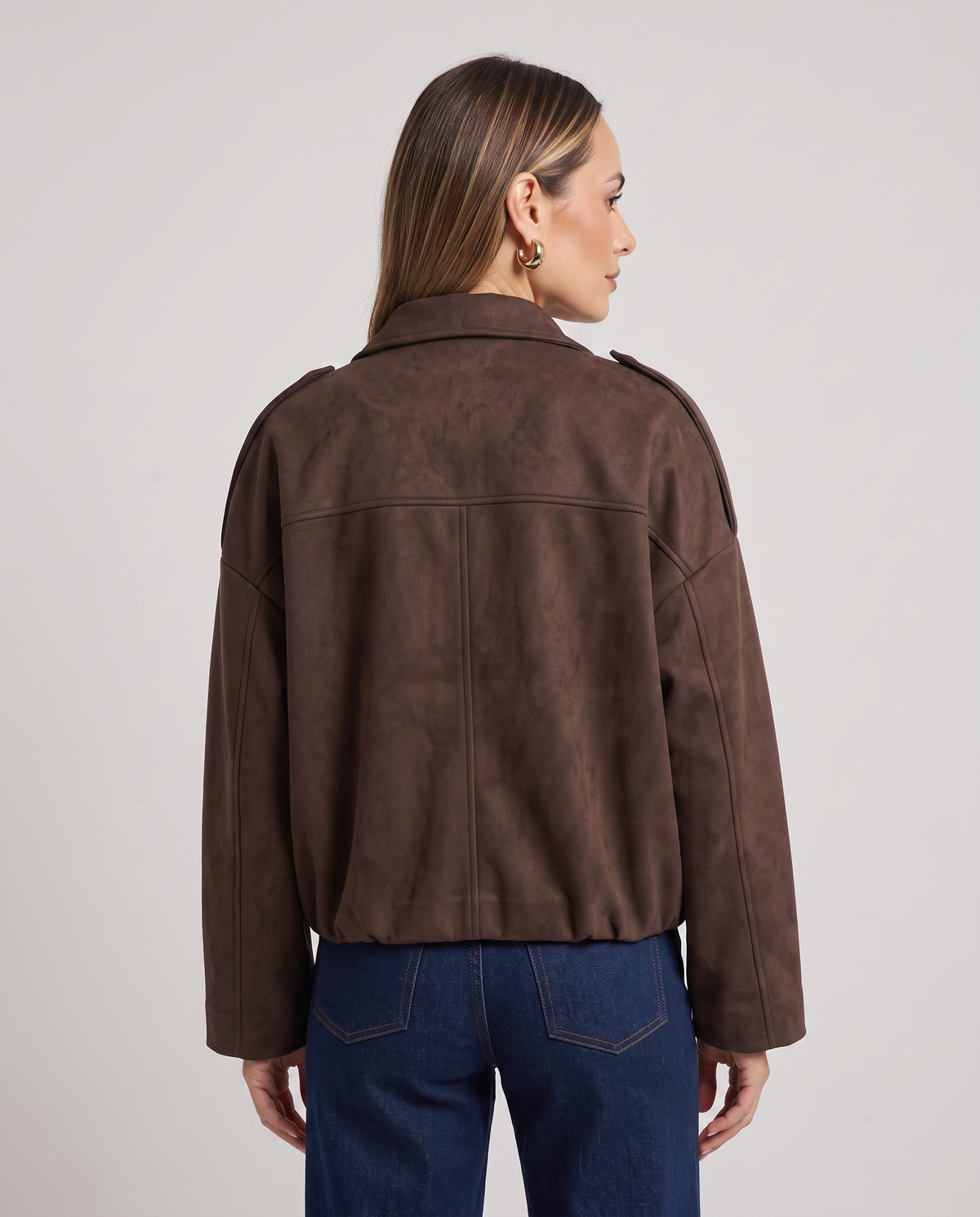 Chaqueta Oversize con Manga Murciélago Efecto Gamuza