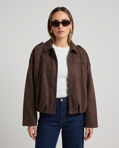 Chaqueta Oversize con Manga Murciélago Efecto Gamuza