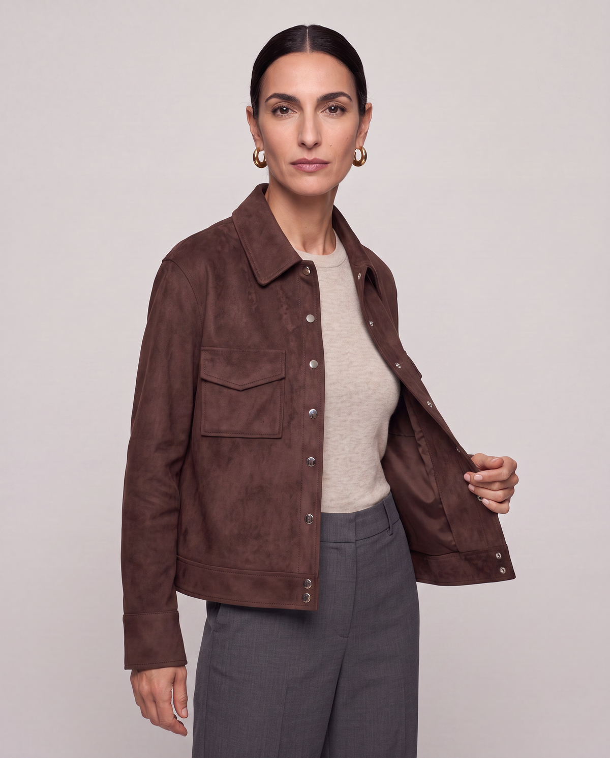 Chaqueta Camisa Efecto Ante - Verde Militar