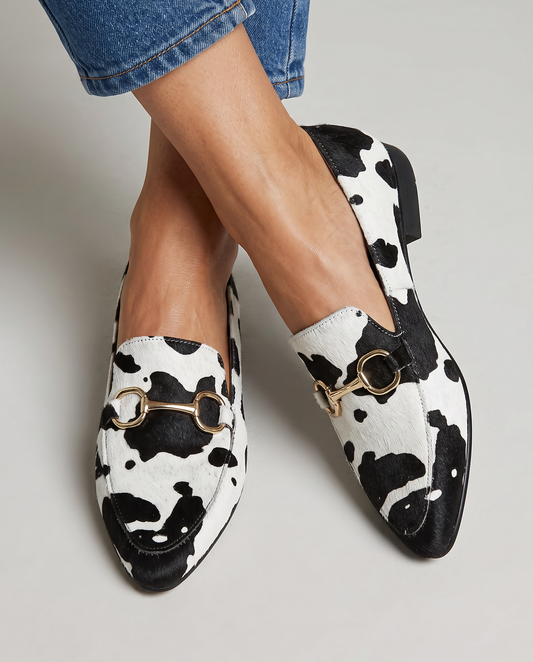 Mocasín de Pelo Estampado de Leopardo Blanco y Negro