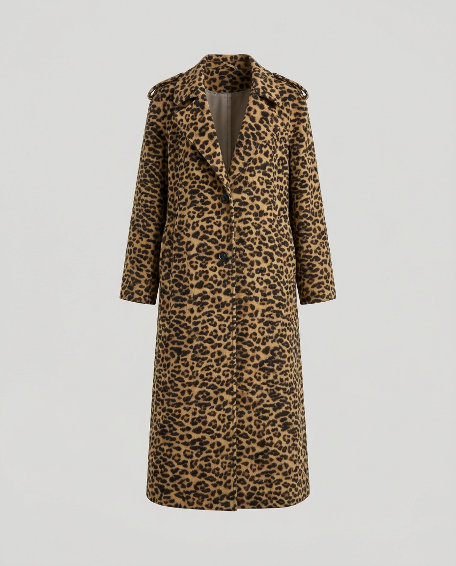 Trench largo con solapas de estampado de leopardo
