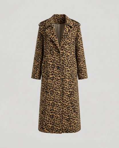 Trench largo con solapas de estampado de leopardo