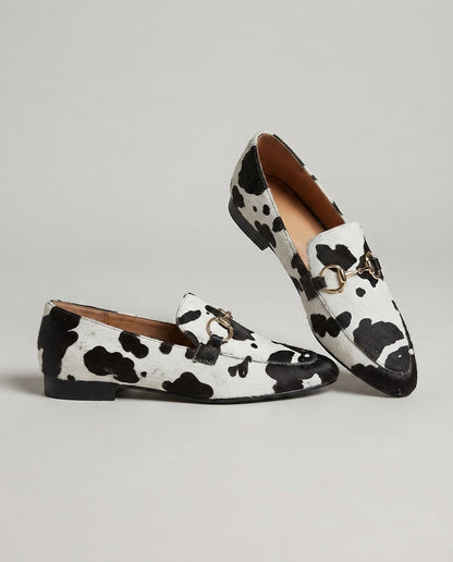 Mocasín de Pelo Estampado de Leopardo Blanco y Negro