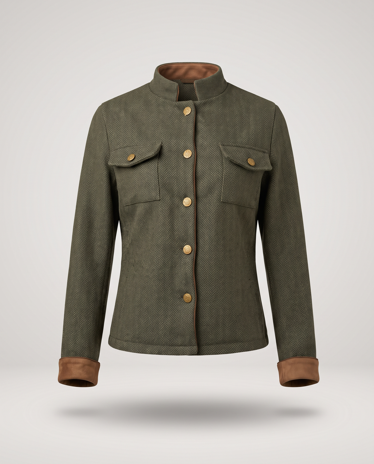 Chaqueta corta espigada estilo militar - Verde militar