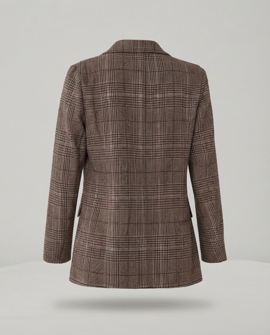 Blazer largo de cuadros Príncipe de Gales - Marrón