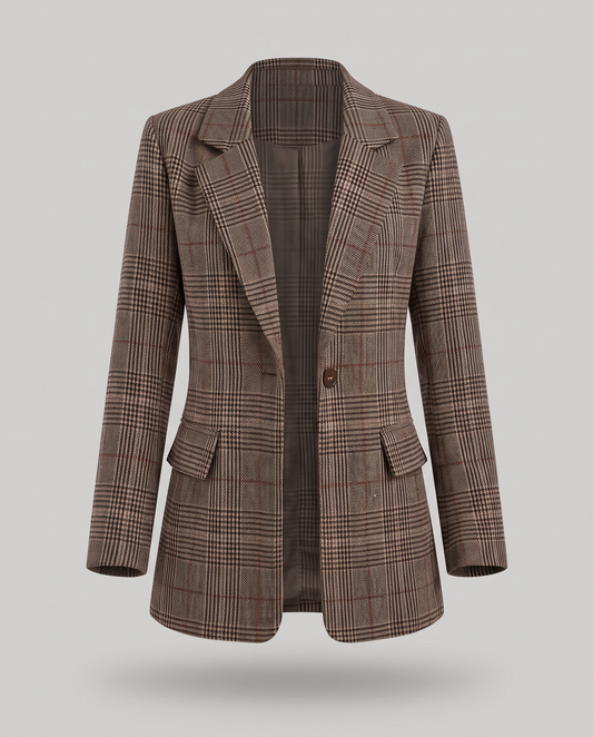 Blazer largo de cuadros Príncipe de Gales - Marrón