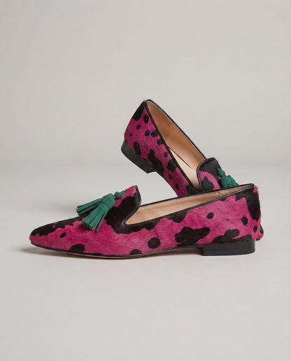 Mocasín Ginevra — Vaca Fucsia, Borlas Verdes