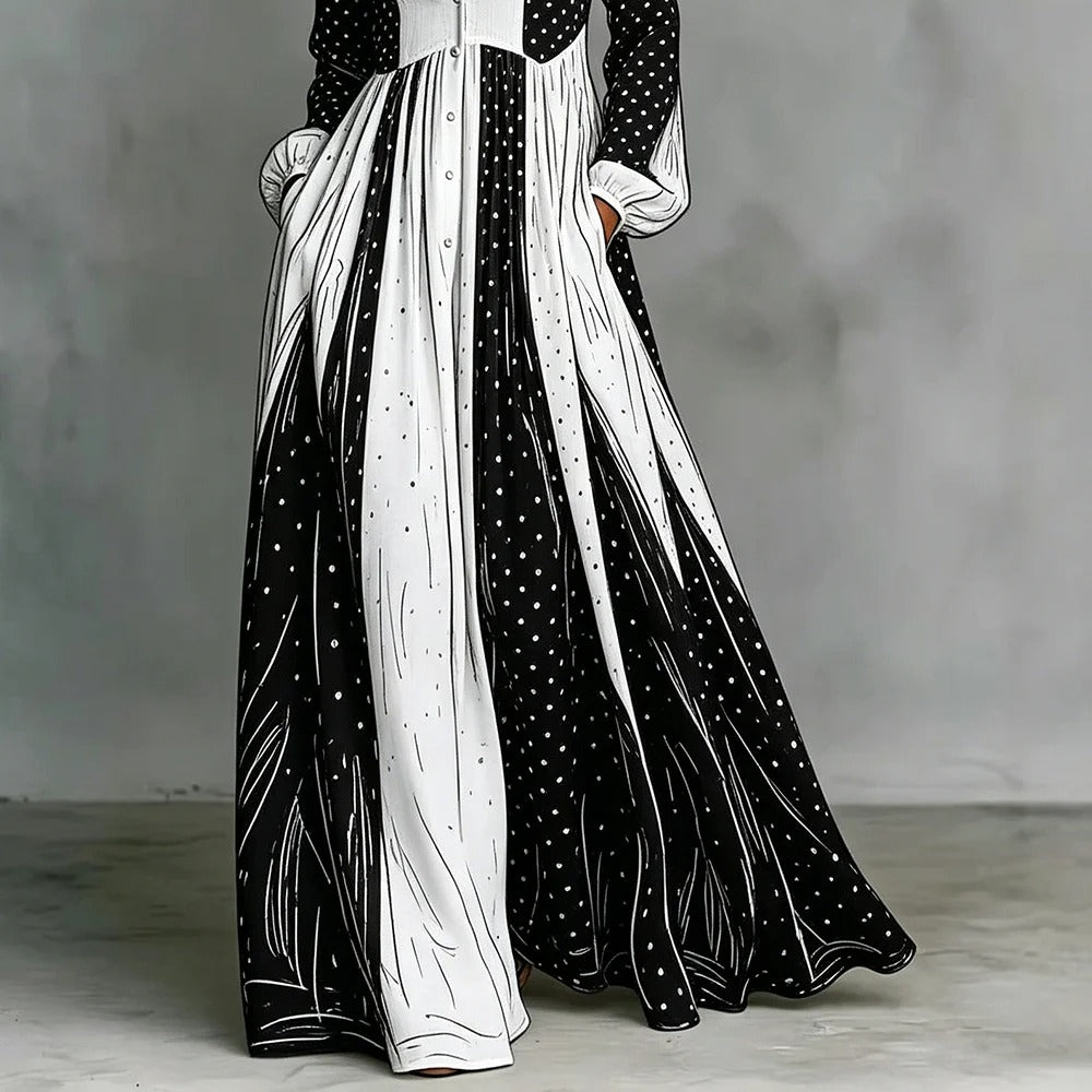 Serafina Vestido Maxi Bicolor de Lunares