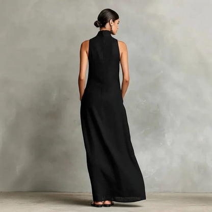Celina Vestido Largo Holgado sin Mangas con Cuello Alto