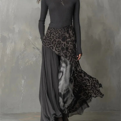 Natalia Vestido Largo Asimétrico Con Estampado Leopardo