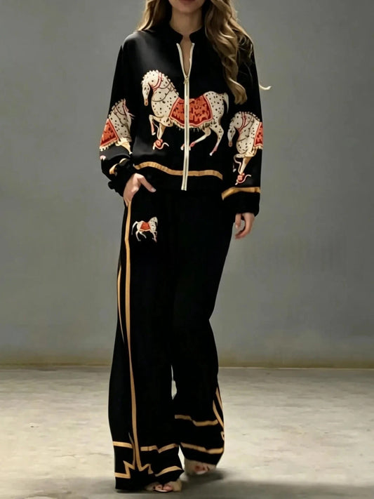 Cayetana Conjunto Satinado Con Estampado De Caballos