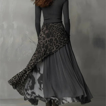 Natalia Vestido Largo Asimétrico Con Estampado Leopardo