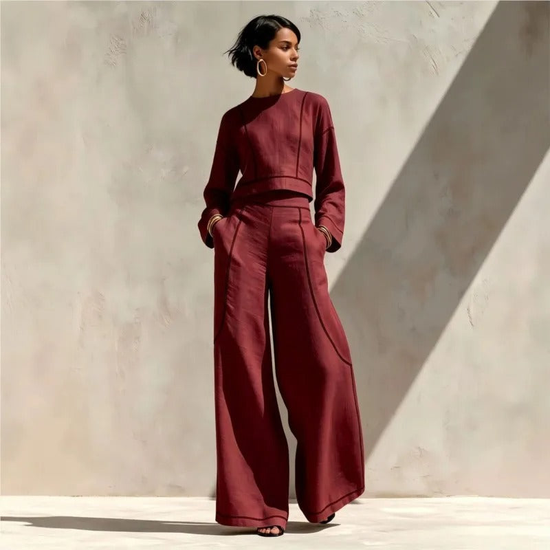 Alejandra Conjunto De Dos Piezas Con Costuras En Contraste