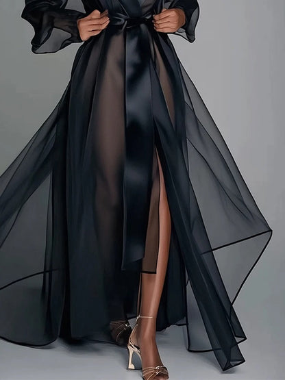 Atenea Vestido Maxi De Organza Con Cinturón