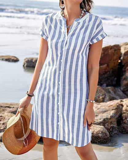 Valentina™ | Vestido Camisero de Rayas, Elegante y Sofisticado