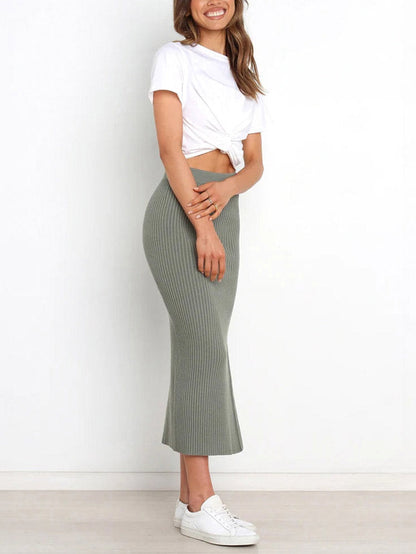 Faldas midi de punto acanalado gris