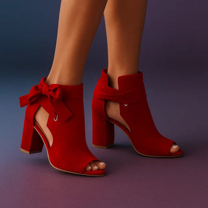 Sandalia De Tacón Ancho Con Lazo Y Peep-Toe Elegante