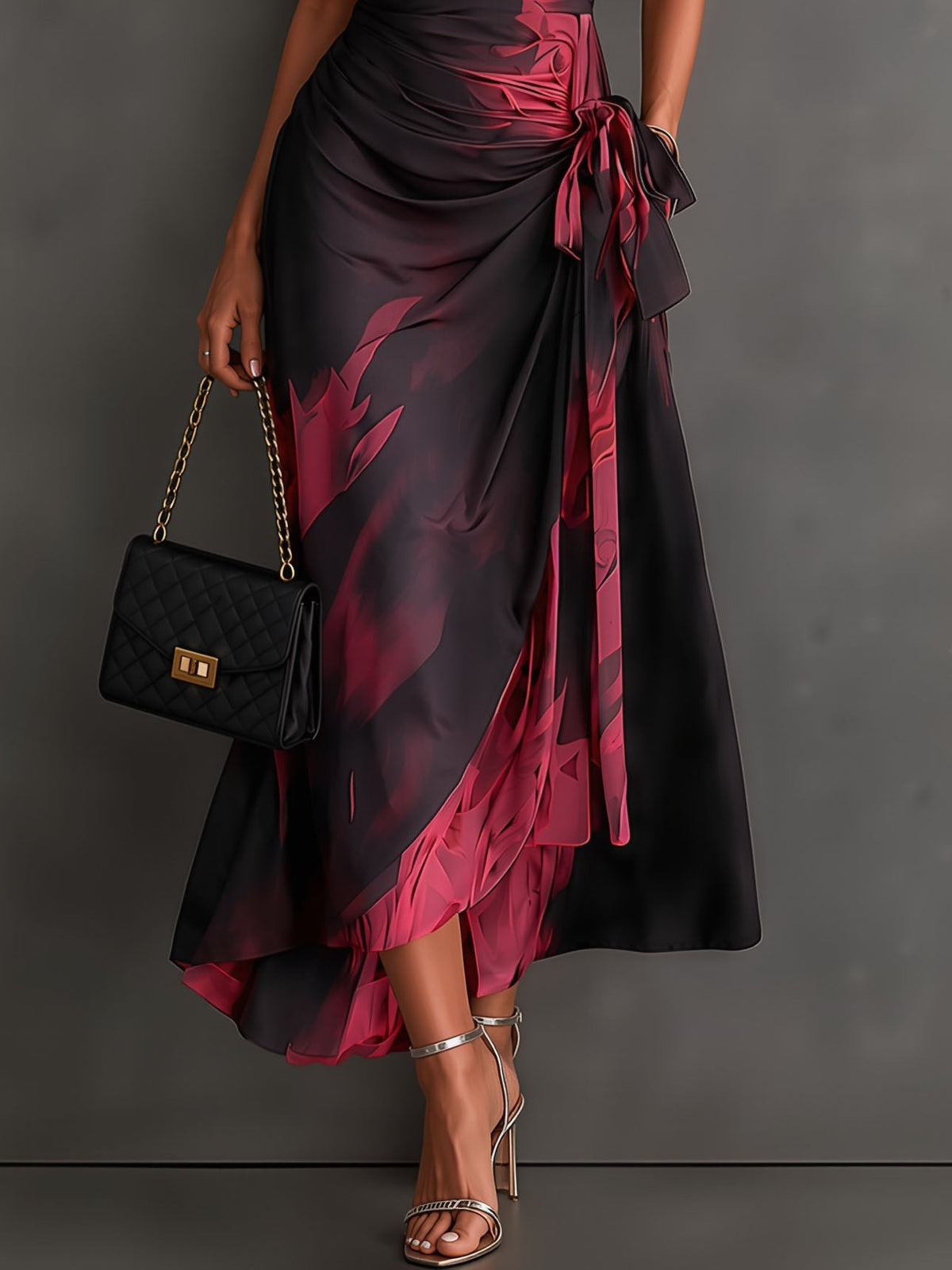 Vestido midi con volantes y estampado abstracto de ondas