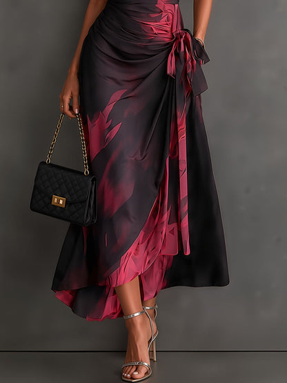 Vestido midi con volantes y estampado abstracto de ondas