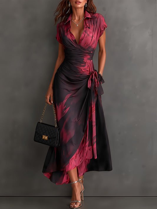 Vestido midi con volantes y estampado abstracto de ondas