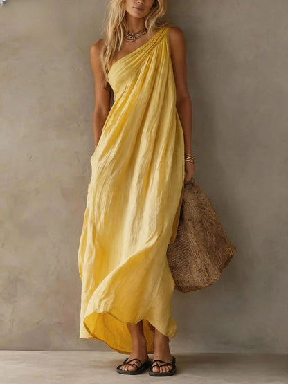 Agnese Vestido Maxi Asimétrico de Efecto Lino