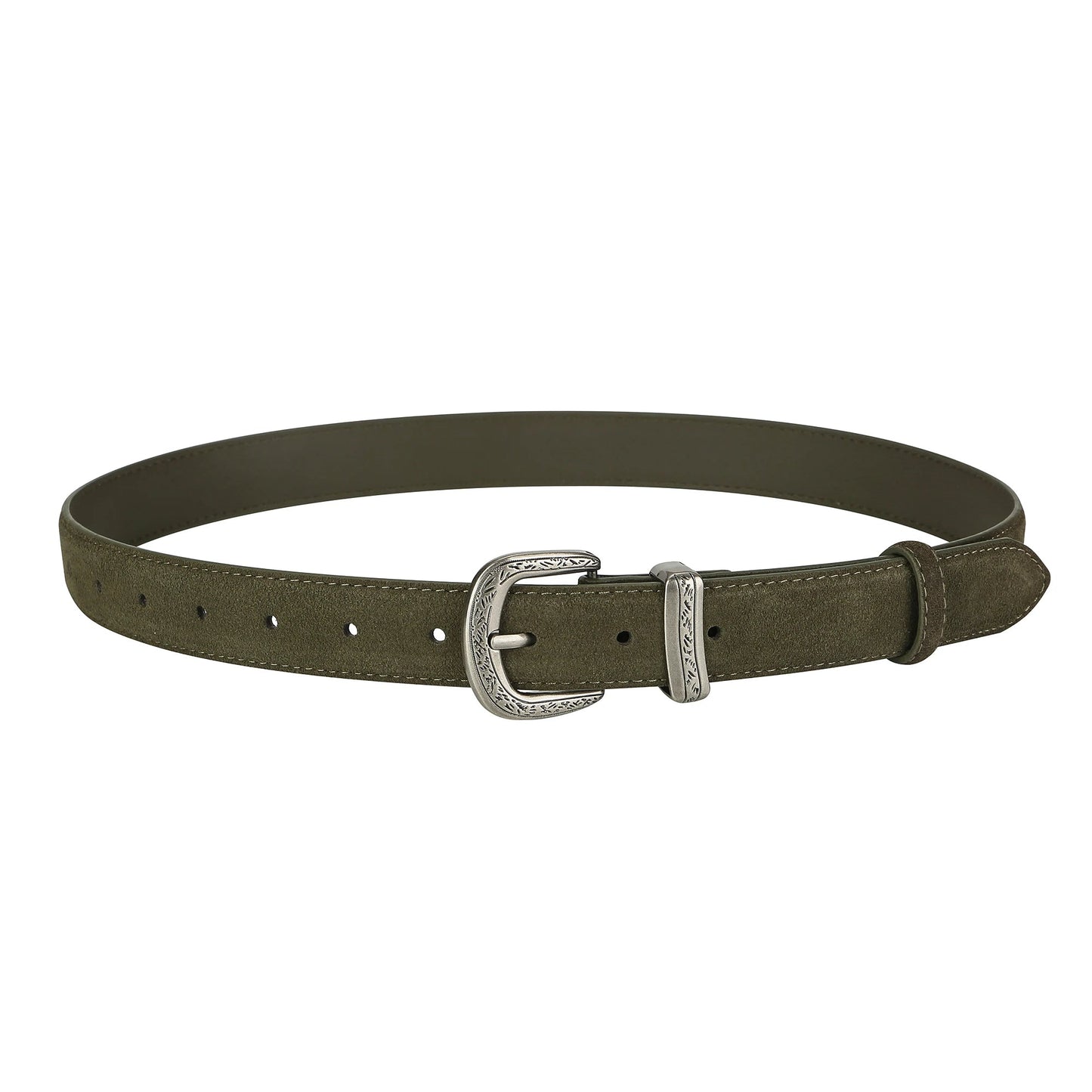 🎁 Cinturón con hebilla plateada de piel auténtica (100% off)