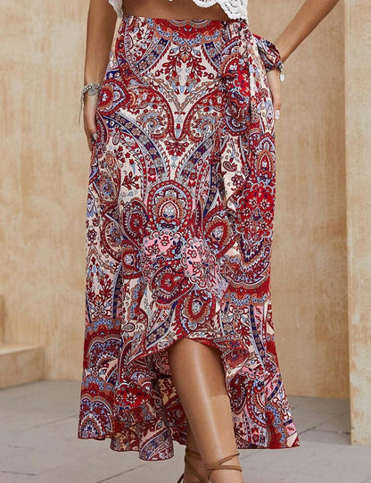 Falda midi alta y baja de cachemir boho